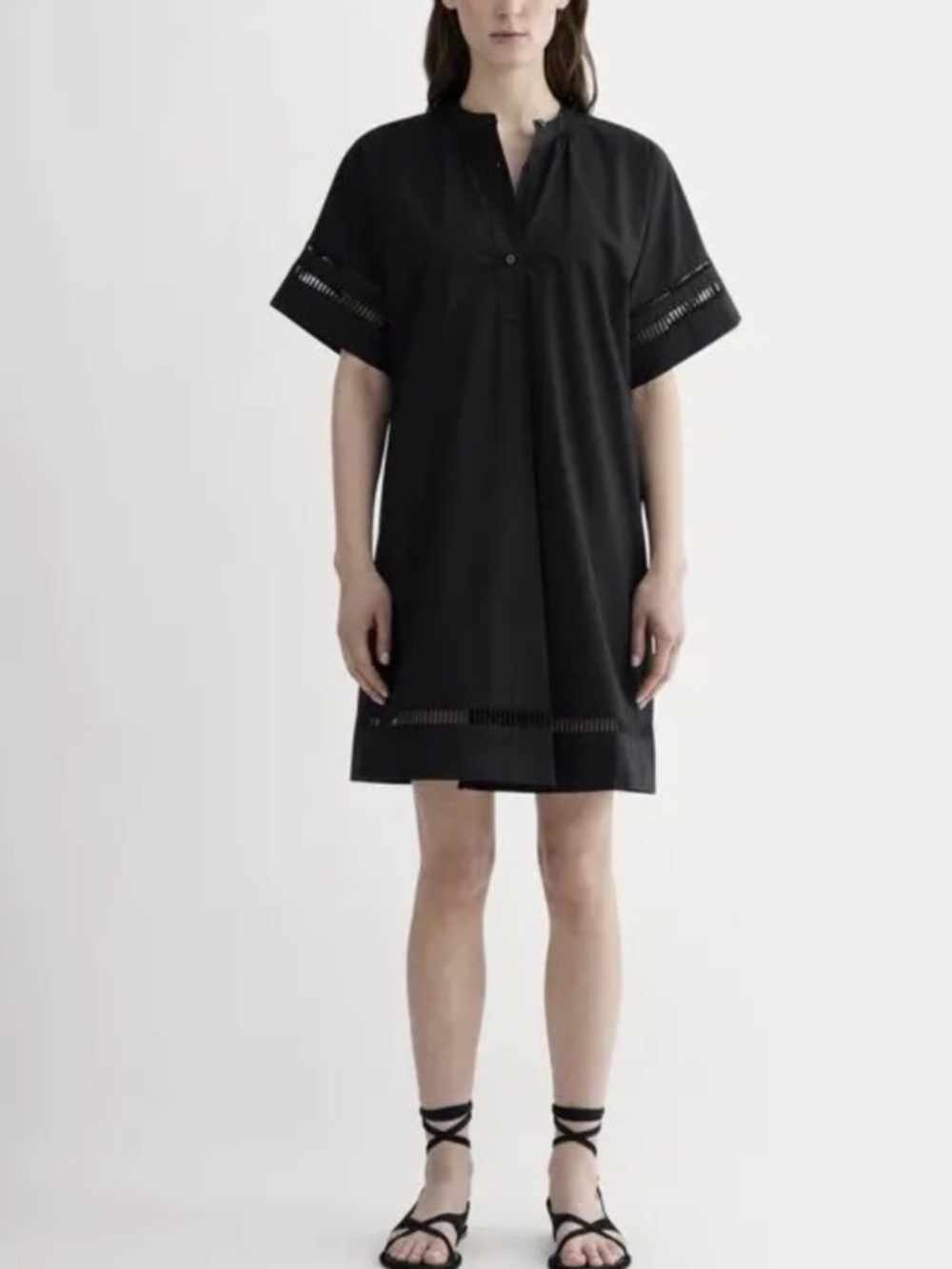 Everlane black cotton poplin lace trim popover dress relaxed fit sz XL